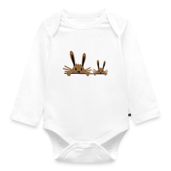 2 lapins famille enfant père deux bambin mère - Body Bébé bio manches longues - blanc - Devant
