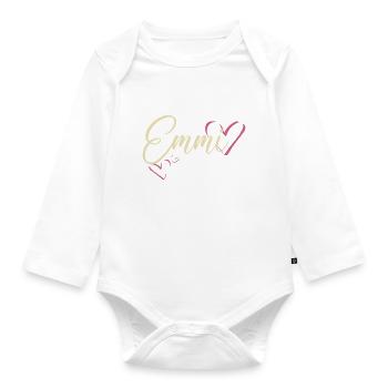 Emmi Last name First name Calligraphy heart - Organic Longsleeve Baby Bodysuit - white - Front