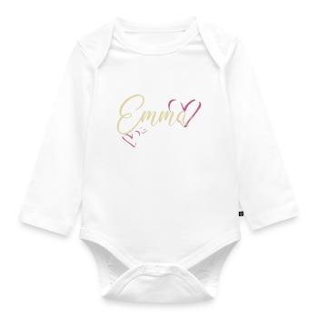 Emma Nom Prénom Calligraphie coeur - Body Bébé bio manches longues - blanc - Devant
