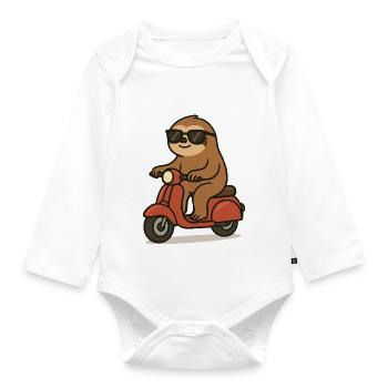faultier comic moped - Baby Bio-Langarm-Body - Weiß - Vorne