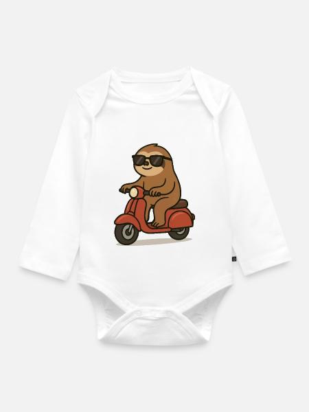 faultier comic moped - Baby Bio-Langarm-Body - Weiß