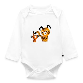 Cute Cartoon Small and Big Tigers by Cheerful - Organic Longsleeve Baby Bodysuit - white - Front