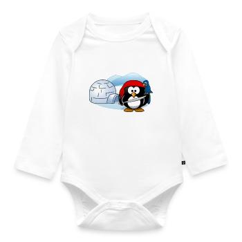 Pirate penguin with sword, parrot and igloo. - Organic Longsleeve Baby Bodysuit - white - Front
