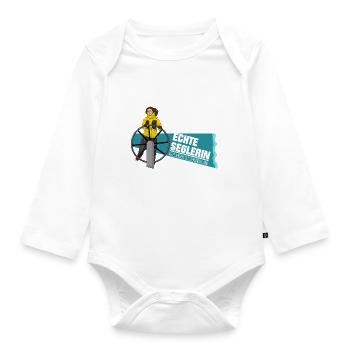 Echte Seglerin - Brünett - Skipper - Segelschiff - Baby Bio-Langarm-Body - Weiß - Vorne