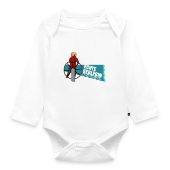 Echte Seglerin - Blond - Skipper - Segelschiff - Baby Bio-Langarm-Body - Weiß - Vorne