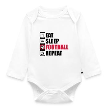 eat sleep football - Organic Longsleeve Baby Bodysuit - white - Front