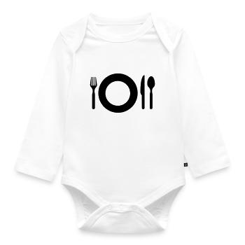 Cutlery graphic EAT HUNGER GIFT IDEA - Organic Longsleeve Baby Bodysuit - white - Front