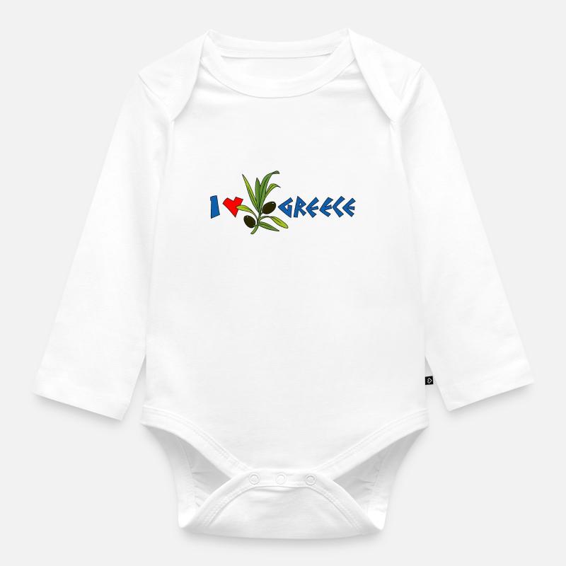 j'aime la Grèce avec olive - Body Bébé bio manches longues - blanc