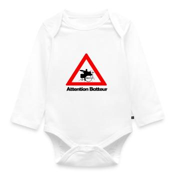 Warning drummer - Organic Longsleeve Baby Bodysuit - white - Front