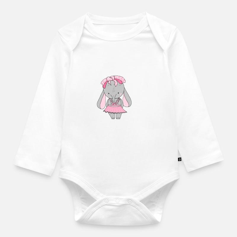 Éléphant, doux, dessin animé - Body Bébé bio manches longues - blanc