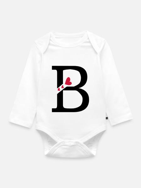 Großbuchstabe B mit Herzen - Baby Bio-Langarm-Body - Weiß