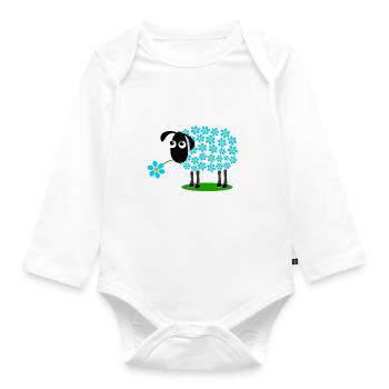 Schaf mit türkisen Blumen statt Wolle - Geschenk - Baby Bio-Langarm-Body - Weiß - Vorne