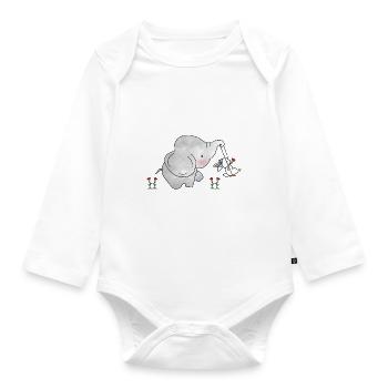 Cute Elephant Friendship Swing Flowers - Organic Longsleeve Baby Bodysuit - white - Front