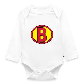 Super, Superheld, Superheldin, Hero, B - Organic Longsleeve Baby Bodysuit - white - Front