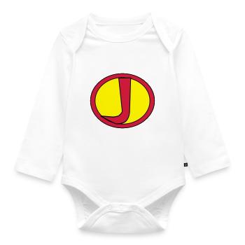 Super, Superheld, Superheldin, Hero, J - Organic Longsleeve Baby Bodysuit - white - Front