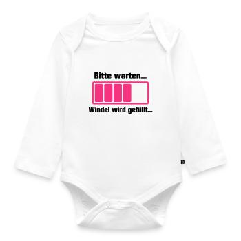 please wait diaper is filled - Organic Longsleeve Baby Bodysuit - white - Front