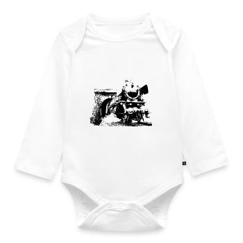 Steam locomotive - Organic Longsleeve Baby Bodysuit - white - Front
