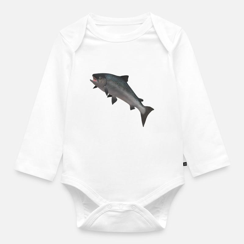 Saumon sauvage 3D - Body Bébé bio manches longues - blanc