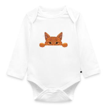 Peeking Ingwer Katze - Baby Bio-Langarm-Body - Weiß - Vorne