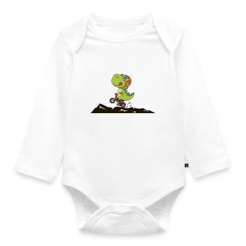 Cool dinosaur rides bike - Organic Longsleeve Baby Bodysuit - white - Front