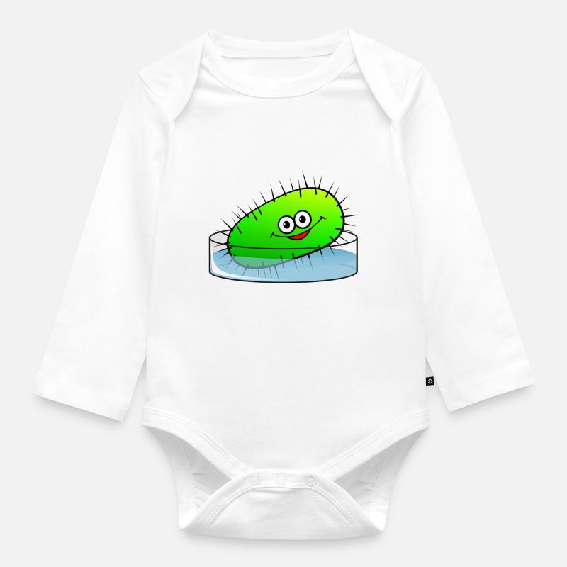 Happy Bacterium - Organic Longsleeve Baby Bodysuit - white