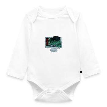 Electronics comes off the television - Organic Longsleeve Baby Bodysuit - white - Front