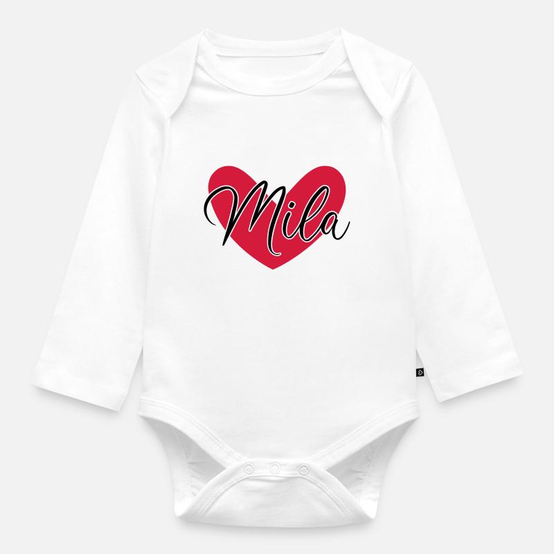 Mila nom prénom - Body Bébé bio manches longues - blanc