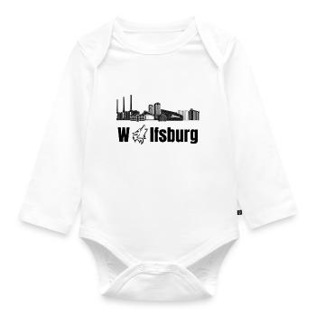 Wolfsburg Fanartikel Wolfsburg Skyline Wölfe Wolf - Baby Bio-Langarm-Body - Weiß - Vorne
