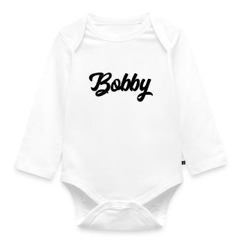 Bobby benutzerdefinierte Text Geburtstagsname - Baby Bio-Langarm-Body - Weiß - Vorne