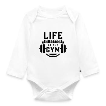 Life is better in the gym gym - Organic Longsleeve Baby Bodysuit - white - Front