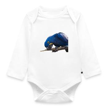 Hyazinth Ara Papagei Gesichtsansicht - Baby Bio-Langarm-Body - Weiß - Vorne