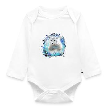 ours polaire, graffiti, bleu,peinture,ours - Body Bébé bio manches longues - blanc - Devant