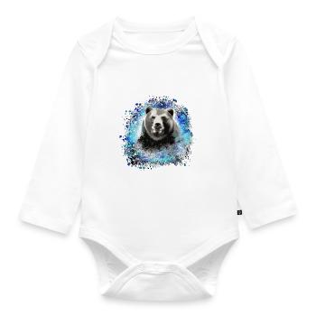 Ours, graffiti, bleu,peinture,bleu - Body Bébé bio manches longues - blanc - Devant