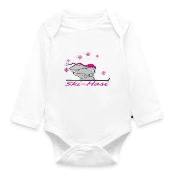 Skihase Schnee süßer Hase Ski Winter Comic lustig - Baby Bio-Langarm-Body - Weiß - Vorne