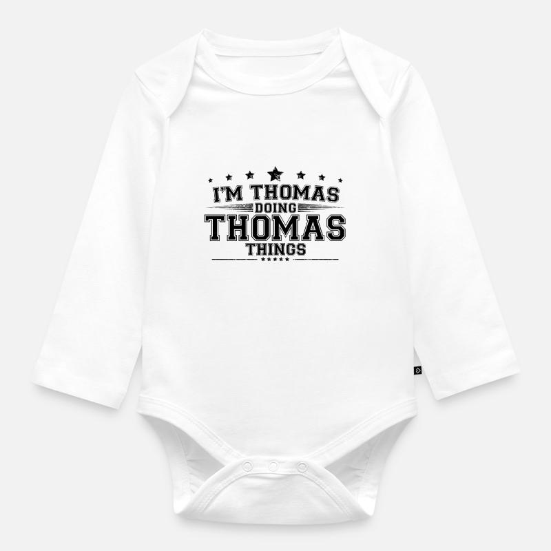 Ich bin Thomas, der Thomas Dinge macht - Baby Bio-Langarm-Body - Weiß