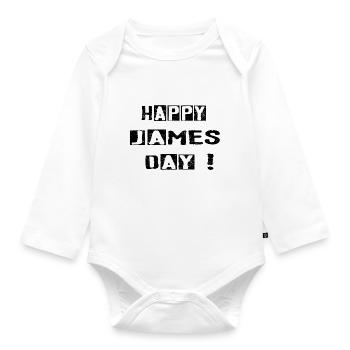 HAPPY JAMES DAY! - Organic Longsleeve Baby Bodysuit - white - Front