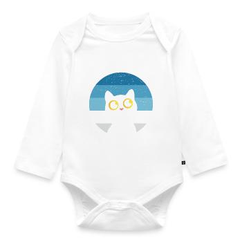 Katze Retro - Baby Bio-Langarm-Body - Weiß - Vorne
