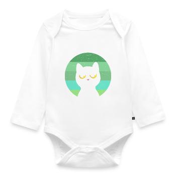 Katze Retro - Baby Bio-Langarm-Body - Weiß - Vorne