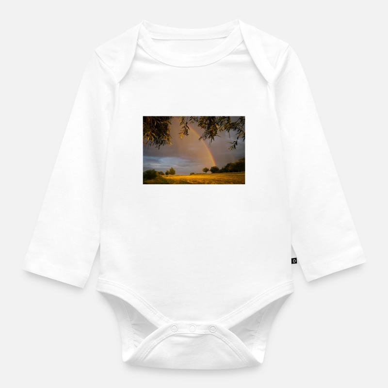 Goldene Wiese mit Regenbogen - Baby Bio-Langarm-Body - Weiß
