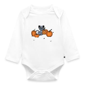 Midnight Cat - Organic Longsleeve Baby Bodysuit - white - Front