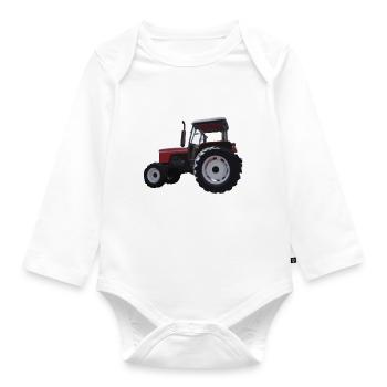 Roter Traktor Illustration Kinder Geschenkidee - Baby Bio-Langarm-Body - Weiß - Vorne