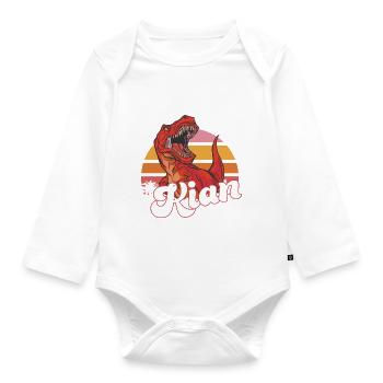 KIAN - Schöner Jungen Name mit T-REX Dino - Baby Bio-Langarm-Body - Weiß - Vorne