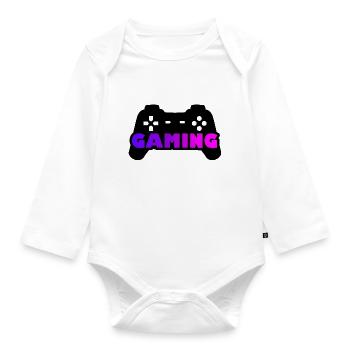 Gaming-Joystick lila rosa - Baby Bio-Langarm-Body - Weiß - Vorne