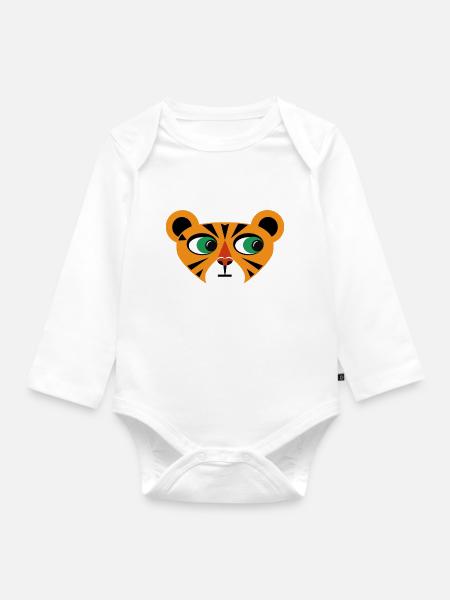 Tiger Illustration - Baby Bio-Langarm-Body - Weiß