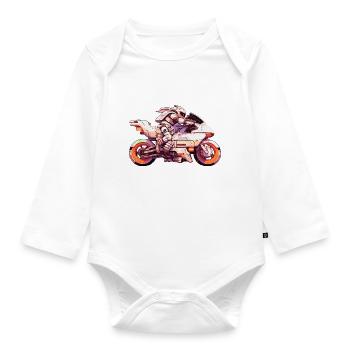 Machine de course de moto dans le futur avec pilote - Body Bébé bio manches longues - blanc - Devant