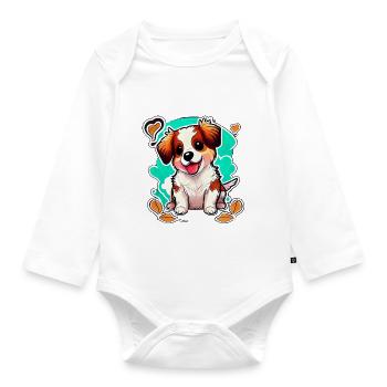Cute dog: love at first bite - Organic Longsleeve Baby Bodysuit - white - Front