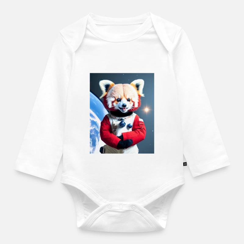 Joyeux panda rouge austronaute - Body Bébé bio manches longues - blanc