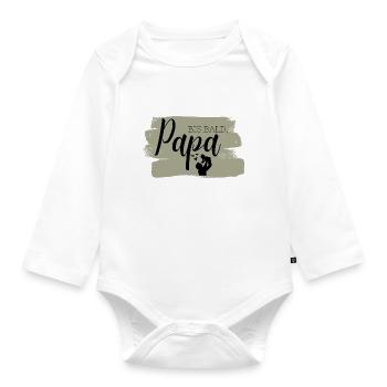 Bis bald, Papa Aufdruck, Liebe, Olivgrün - Baby Bio-Langarm-Body - Weiß - Vorne
