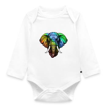 Elephant Head Colorful - Organic Longsleeve Baby Bodysuit - white - Front