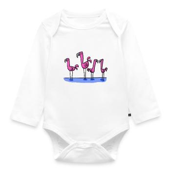 vier Flamingos - Baby Bio-Langarm-Body - Weiß - Vorne
